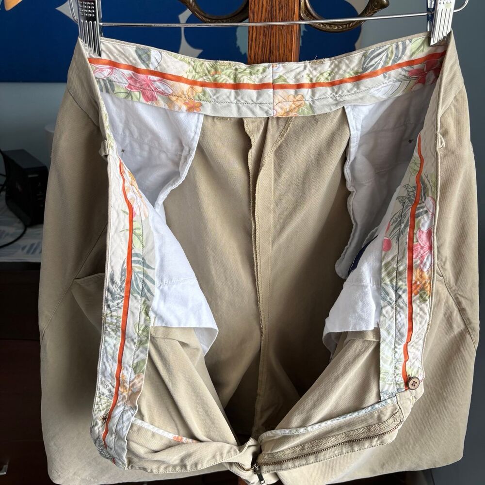 Tommy Bahama Big & Tall Silk Golf Shorts Khaki Tan Pleated Luxury Men’s 44R - Picture 4 of 8